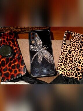 Black Dragonfly Glitter Phone Case & 2 Leopard Print, Unbranded